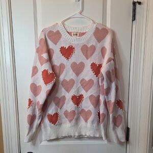 Bibi Pink and White Heart Sweater XL